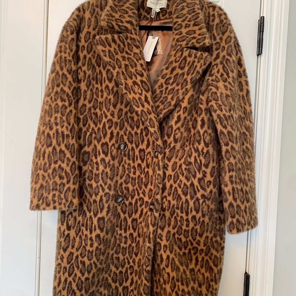 Anthropologie Leopard Print Faux Fur Coat